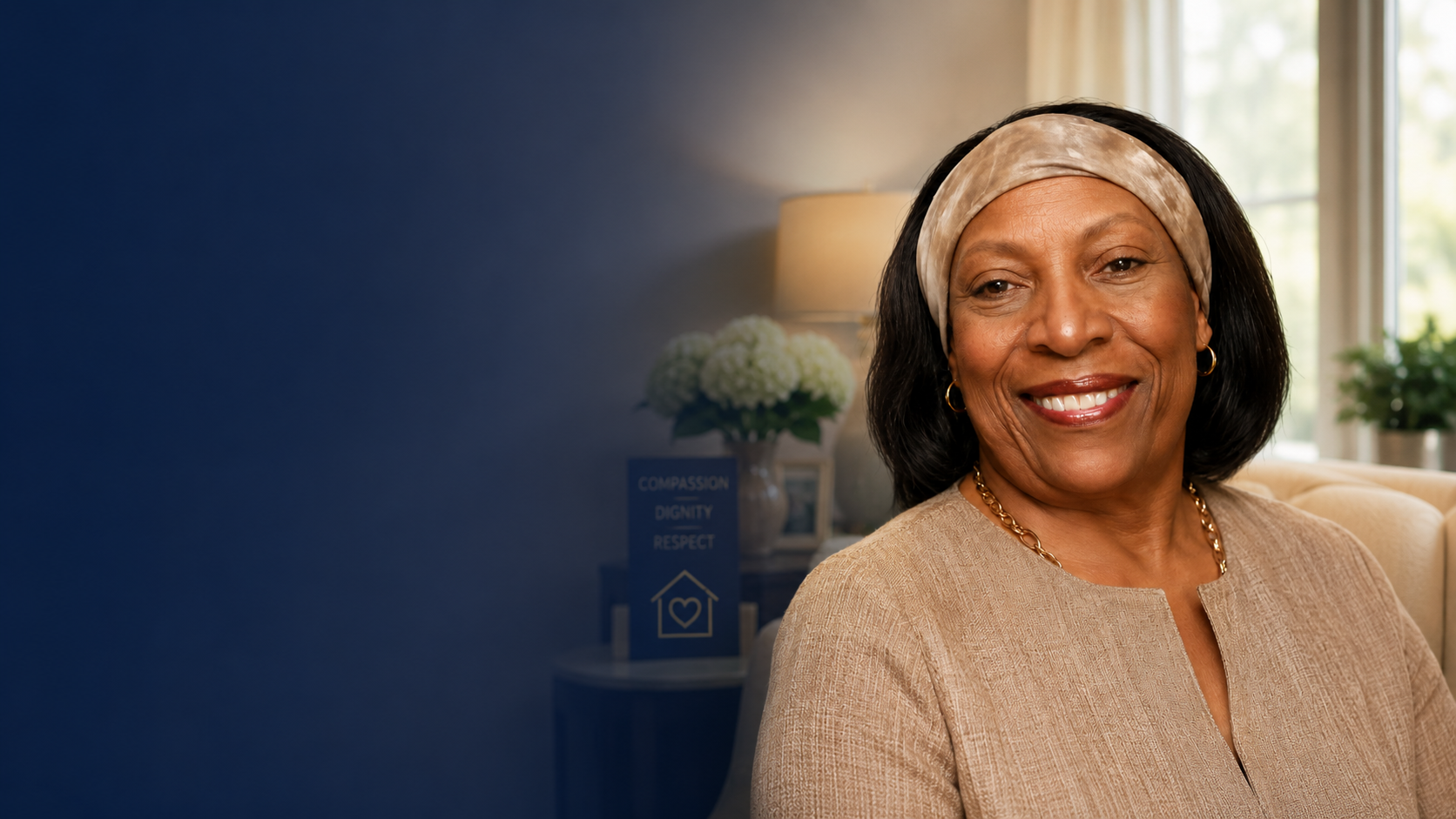 Brenda Duncan, owner of Brenda's Senior Care Services, smiling in a warm home setting